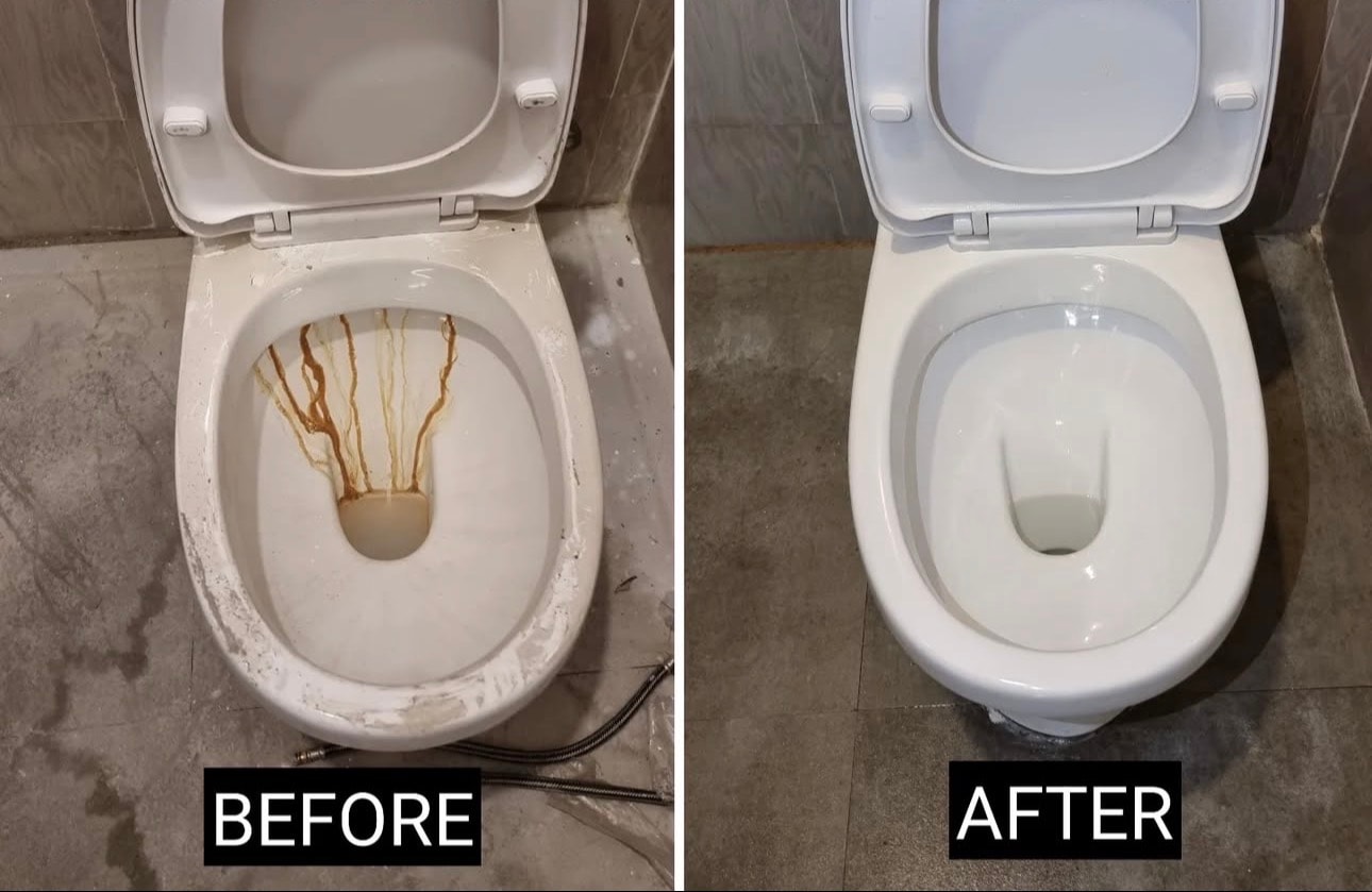 Toilet before and after professional bathroom cleaning