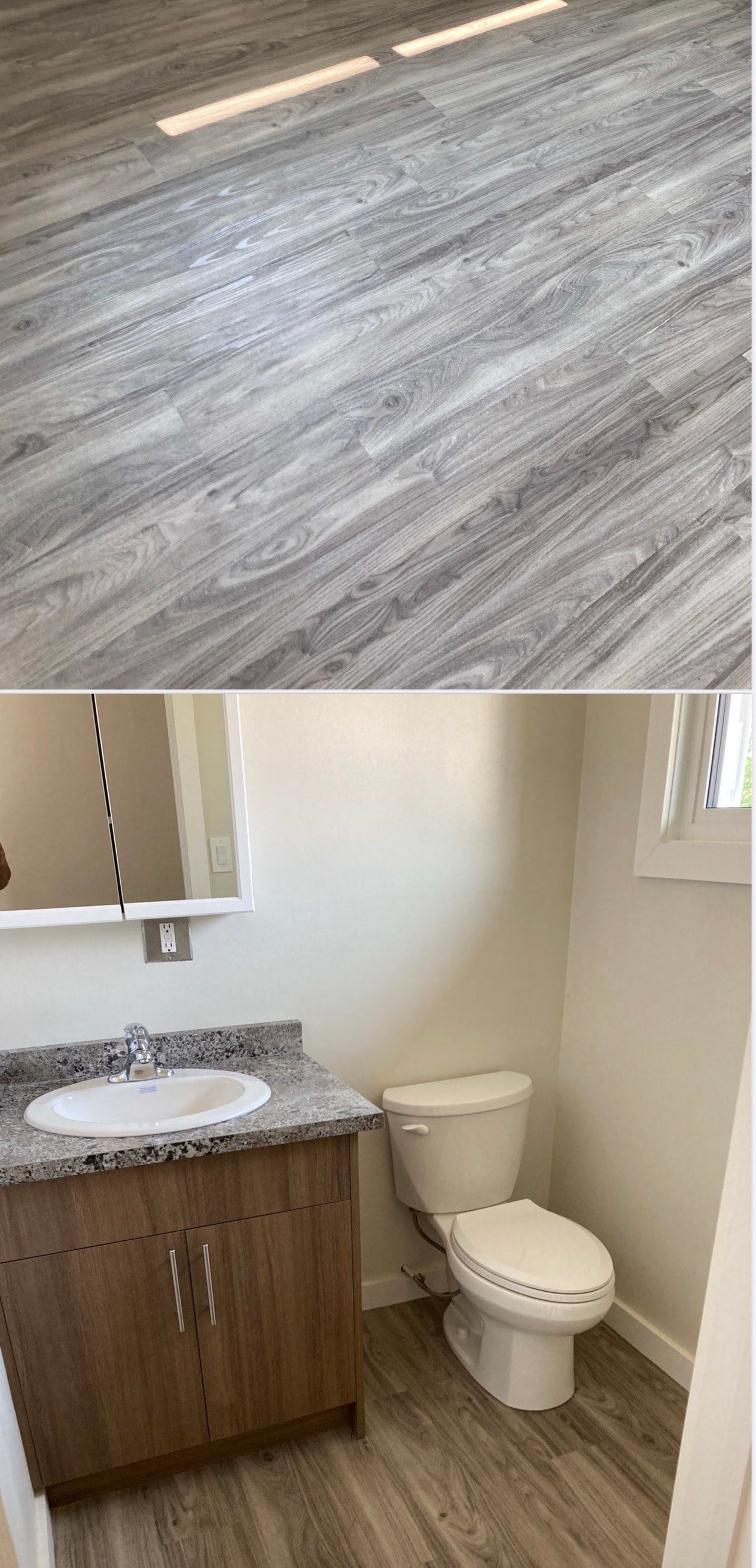Clean vinyl flooring and bathroom after move-out cleaning